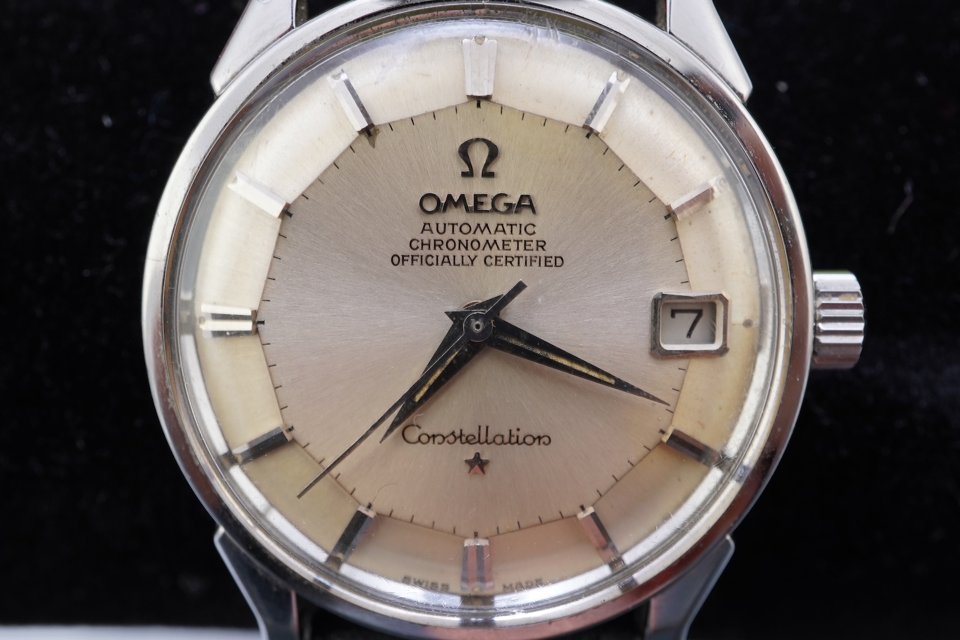 A gentleman's 1960's? stainless steel Omega Constellation Automatic Chronometer Officially Certified wrist watch, with pie-pan dial